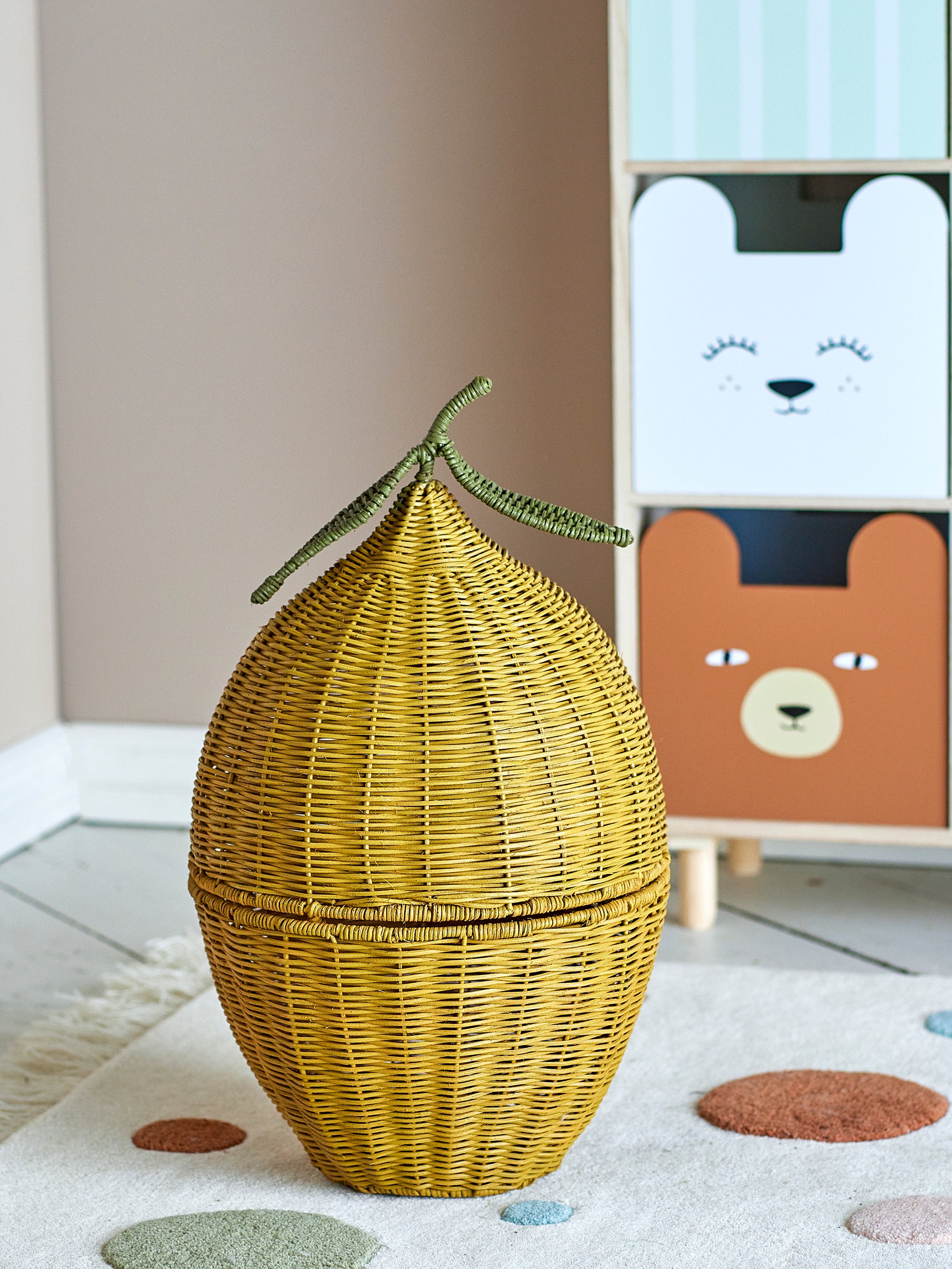 Rattan basket with lid, Sage