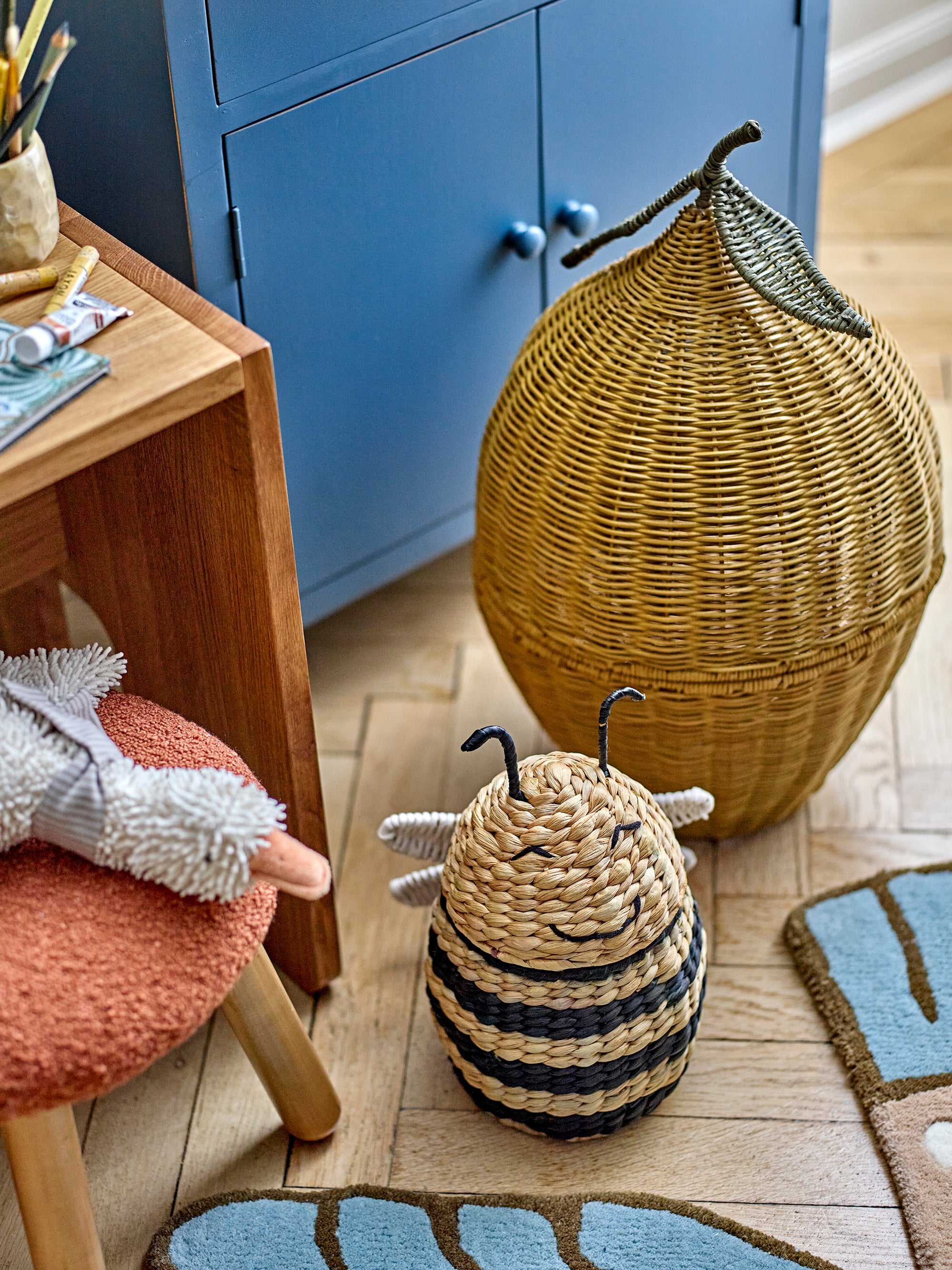 Rattan basket with lid, Sage