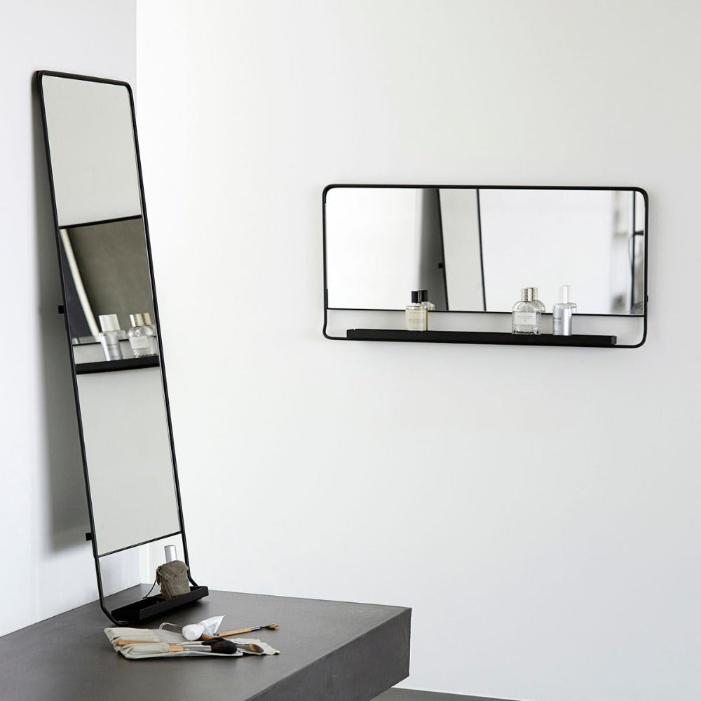 peegel must metallist raam riiuliga vannituppa esikusse stiilne moodne moderne ilus kodu kumerad nurgad praktiline mirror metal black with shelf elegant stylish