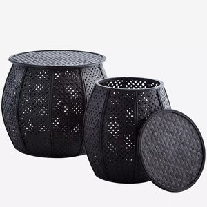 musta värvi bambusest korv kahes suuruses pesukorv abilaud korv kaanega  kaanega abilaud boho stiilne minimalistlik naturaalne laud