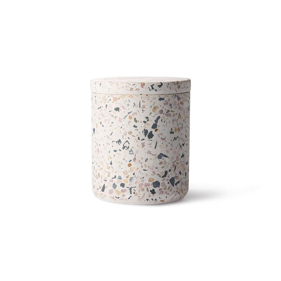 purk kaanega terazzo kirju mitmevärviline valge dekoratiivne stiilne hoiukoht storage jar multicolored concrete decorative with lid white stylish