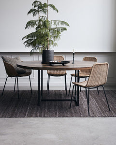 dining table kitchen table dark brown mango wood natural black steel frame metal dishtale pattern stykish