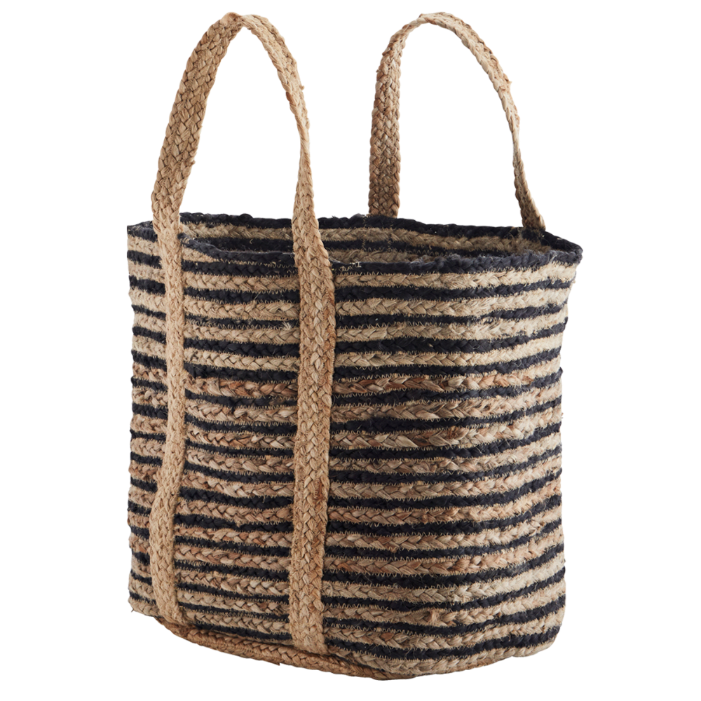 Striped jute braided basket / bag