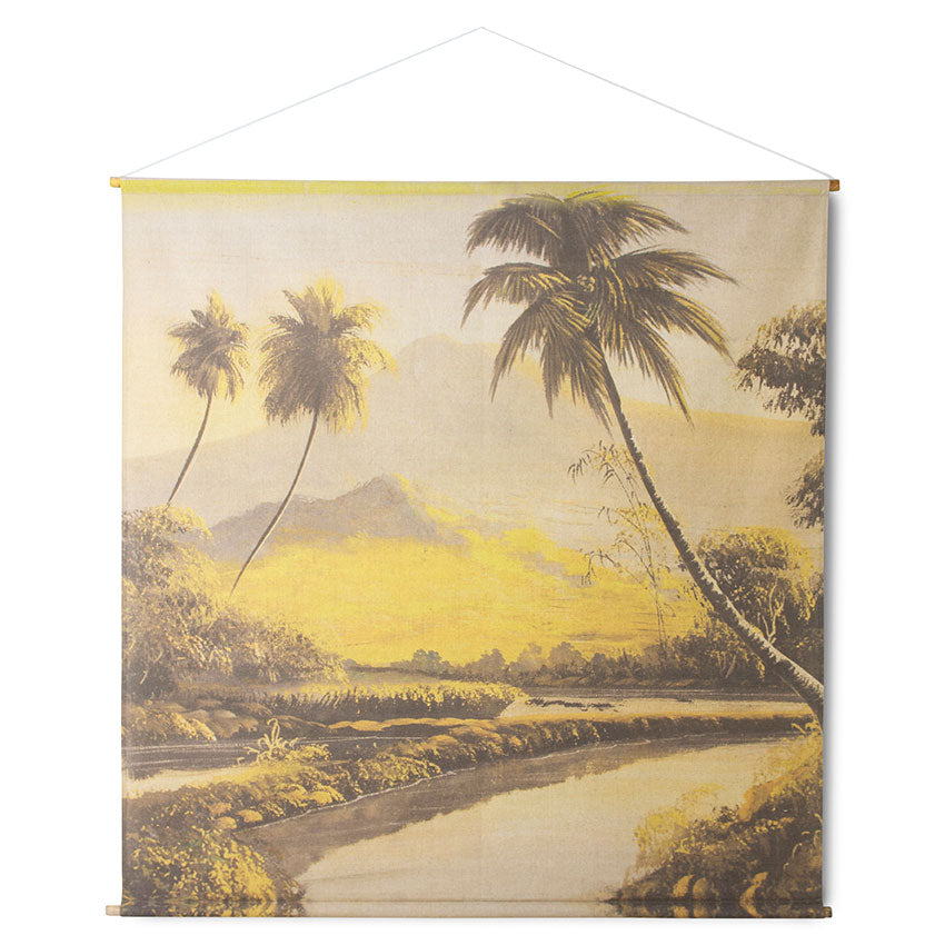 seinapilt seinadeko dekoratsioon seinakate pilt kangas džungel jungle palmid rulli keeratav tekstiilist lihtne liigutada muuta stiilne sein sisustuselement värvilaik palmid meri mäed 
