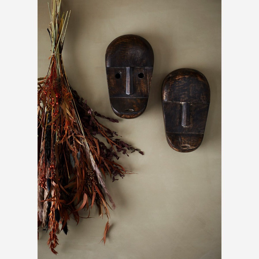 mango puidust tumepruun mask näo kujutis dekoratsioon sisustusdetail aafrika pärane seinadeco wall deco mask mango wood dark brown boho