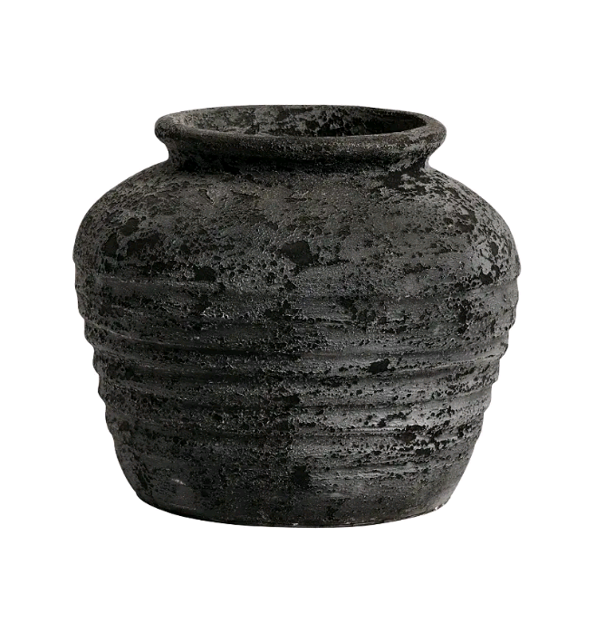 lillepott vaas must käsitöö stiilne dekoratiivne struktuurne põrandavaas taani disain vase flower pot black hand made danish desin