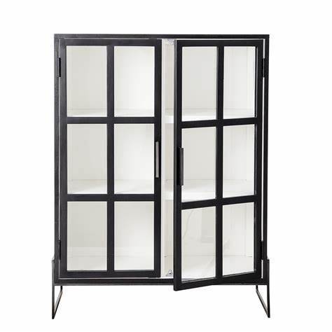 opal cabinet black oak metal legs glass doors must kapp tammepuit metall jalad
