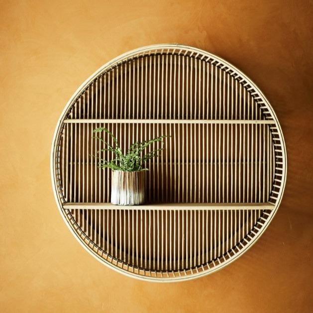 bamboo shelf round simple 60cm striped 2 shelves riiul bambusest ümmargune lihtne stiilne ata tühi seina pind boho