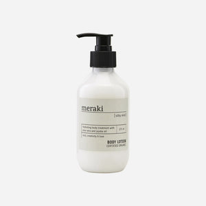Care for your body with a good body lotion which nurse, soften and moisten the skin. Silky mist from Meraki is a certified organic body lotion with organic aloe vera and jojoba oil. Despite being a fantastic lotion, it also comes in a beautiful bottle which you can leave out on a tray in order to create a decorative touch in the bathroom. Our lotion is suitable for daily use and for all skin types. Use it after a shower and your body will be left soft and comfortable