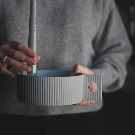 Light gray candlestick / bowl Striped
