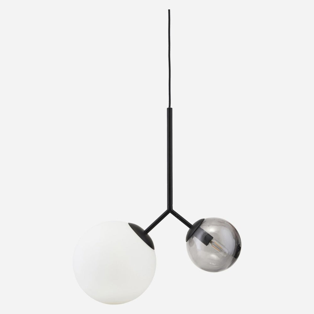 cealing lamp lighting twice with two glass balls white ball blak transparent ball stylish modern interesting cool